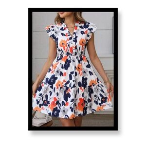 New Floral Ruffle Sleeve Dress